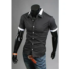 Весна/Лето Мужская одежда рубашки ложный двойной воротник дизайн Slim Fit Повседневная рубашка с коротким рукавом 3 цвета Размер: M~ XXL 9063