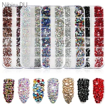 1440 uds, diamantes de imitación de cristal de múltiples tamaños para uñas, cristales de Strass, partición mixta, tamaño DIY, manicura 3D, arte de uñas, decoraciones de diamantes de imitación