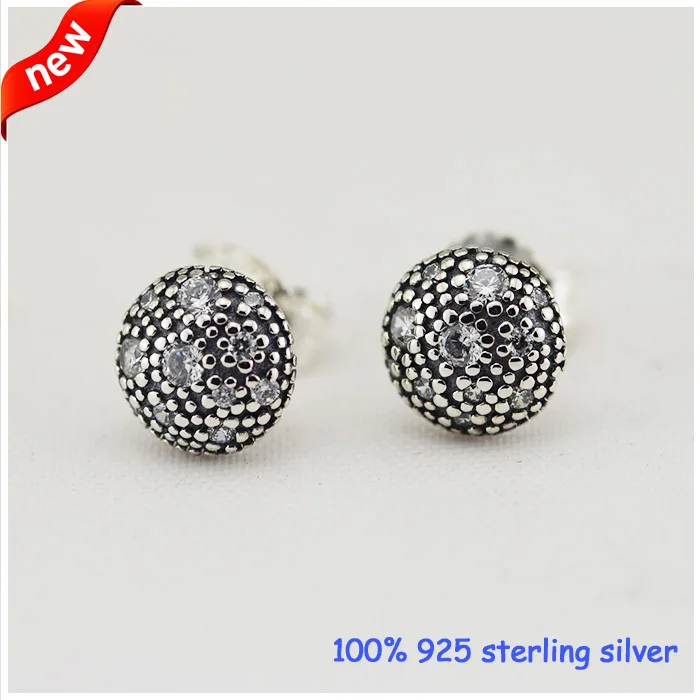 

Compatible With European Jewelry Round Stud Earrings With CZ 100% 925 Sterling Silver Jewelry DIY Wholesale 09E028