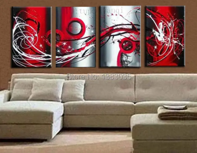 Hand Painted Modern Abstract Wall Canvas Art Oil Painting Black White Red Wall Art 4pcs Home Decor Picture Sets Art Glas Pictures Fine Artart Funny Pictures Aliexpress