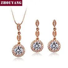 ZHOUYANG Top Quality ZYS283 CZ Rose Gold Plated Jewelry Necklace Earring Set Rhinestone Made with Austrian Crystals