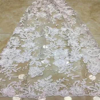 

2018 Latest African lace fabric embroidery guipure lace fabric 5 yards Water Soluble lace White mesh lace for Church H1234