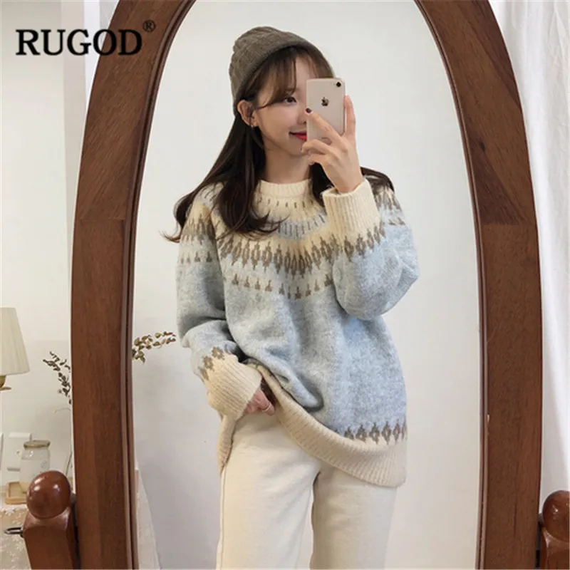 RUGOD винтажные Модные женские свитера, вязаная плотная теплая зимняя одежда с геометрическим рисунком, повседневные женские пуловеры, pull femme hiver
