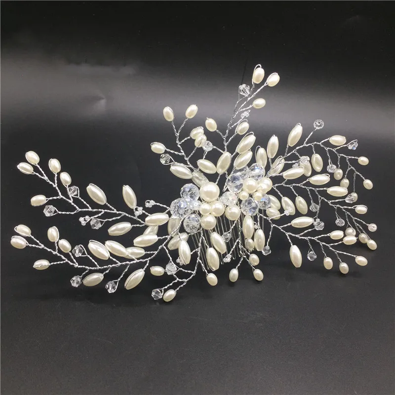 Luxury Handmade Bridal Wedding Hair Comb Accessories Charms Simulated Pearl Jewelry Crystals Beads Combs MY593 | Украшения и