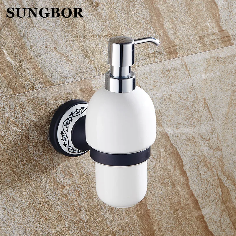 

Free Shipping Luxury Wall Mounted Liquid Soap Dispenser With black Base+ceramic Container/bottle Bathroom products high Quality