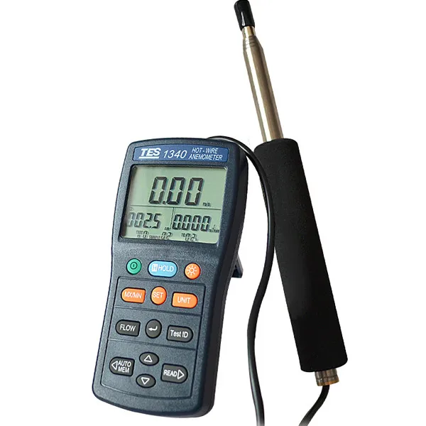 TES-1340 быстрый отклик горячий проволочный Анемометр HVAC тестер расхода воздуха измеритель скорости воздуха
