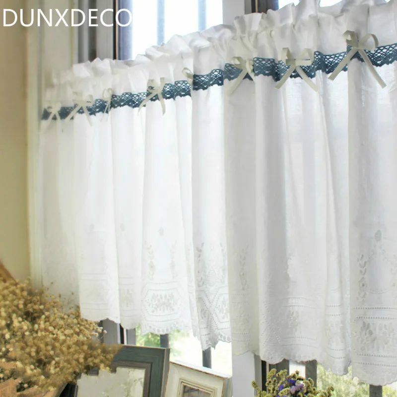 

DUNXDECO Short Curtains For Kitchen Door Half Cortinas Romantic White Lace Dream Cotton Rideau Window Blind Warm Home Decor