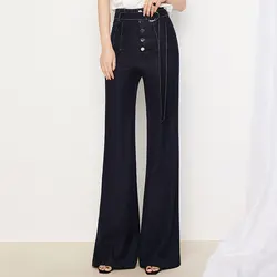 2018 Новая мода Демисезонный Для женщин Повседневное искусственная Джинсы для женщин Высокая Талия Твердые карьера широкие брюки Мотобрюки