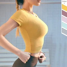 Женские спортивные топы Йога обрезанный Топ Спортивная майка Топ рубашка женская одежда для фитнеса брюки для фитнеса Топ Спортивная одежда для бега