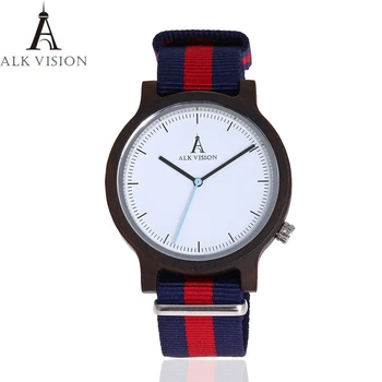 

ALK Vision 100% Natural Mens Wood Watch with Canvas Strap Fashion Casual Wristwatch Simple Quartz Watch Clock relogio masculino