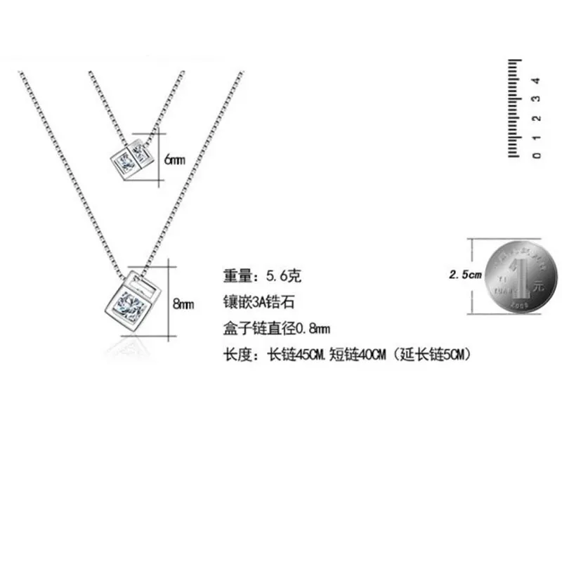 Anenjery 925 пробы Серебряное квадратное ожерелье из циркона для женщин, двухслойные подвески и ожерелья s S-N209