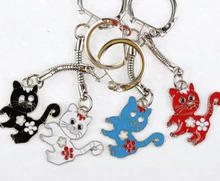10pcs Vintage Silver Enamel Metal Cat Charms Keychain Ring For Keys Car Key Ring Souvenir Gifts Couple Handbag Accessories A940