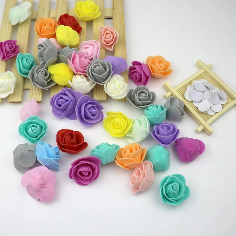 

100Pcs Foam Fake Flower Roses Head Artificial Flowers Party Wedding Decoration For Scrapbooking Gift Box Diy Wreath With Glue