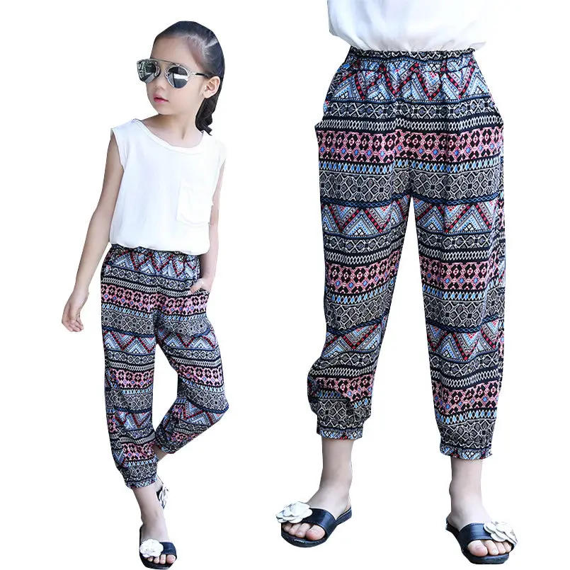 

Kids Pants for Girls Summer Print Pants Infant Trousers Children Pantalets Baby Bottoms 6 8 10 12 Years Girls Ankle Length Pants