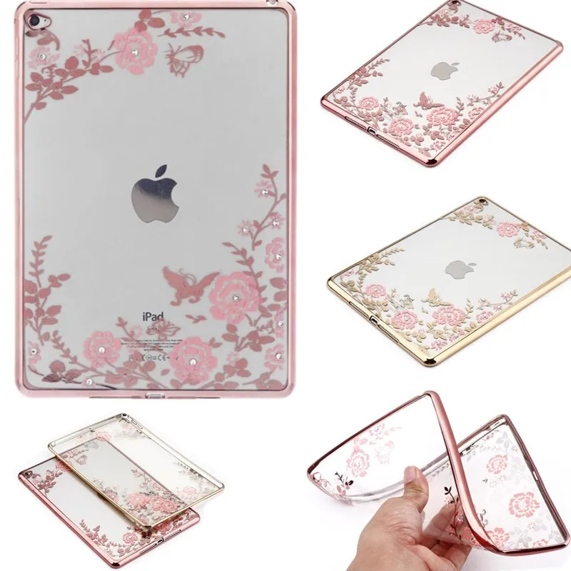 

Fashion Case for Apple IPad Air 2 Ipad 6 tablet cover Silicon caseTransparent Ultra Thin Shell Shining drill Tablet Accessories
