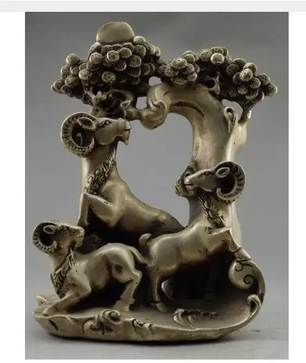 

Collectible Decorated Old Tibet Silver 3 Sheep Under Tree Good Luck Come Statue Tibet Silver decoration bronze factory