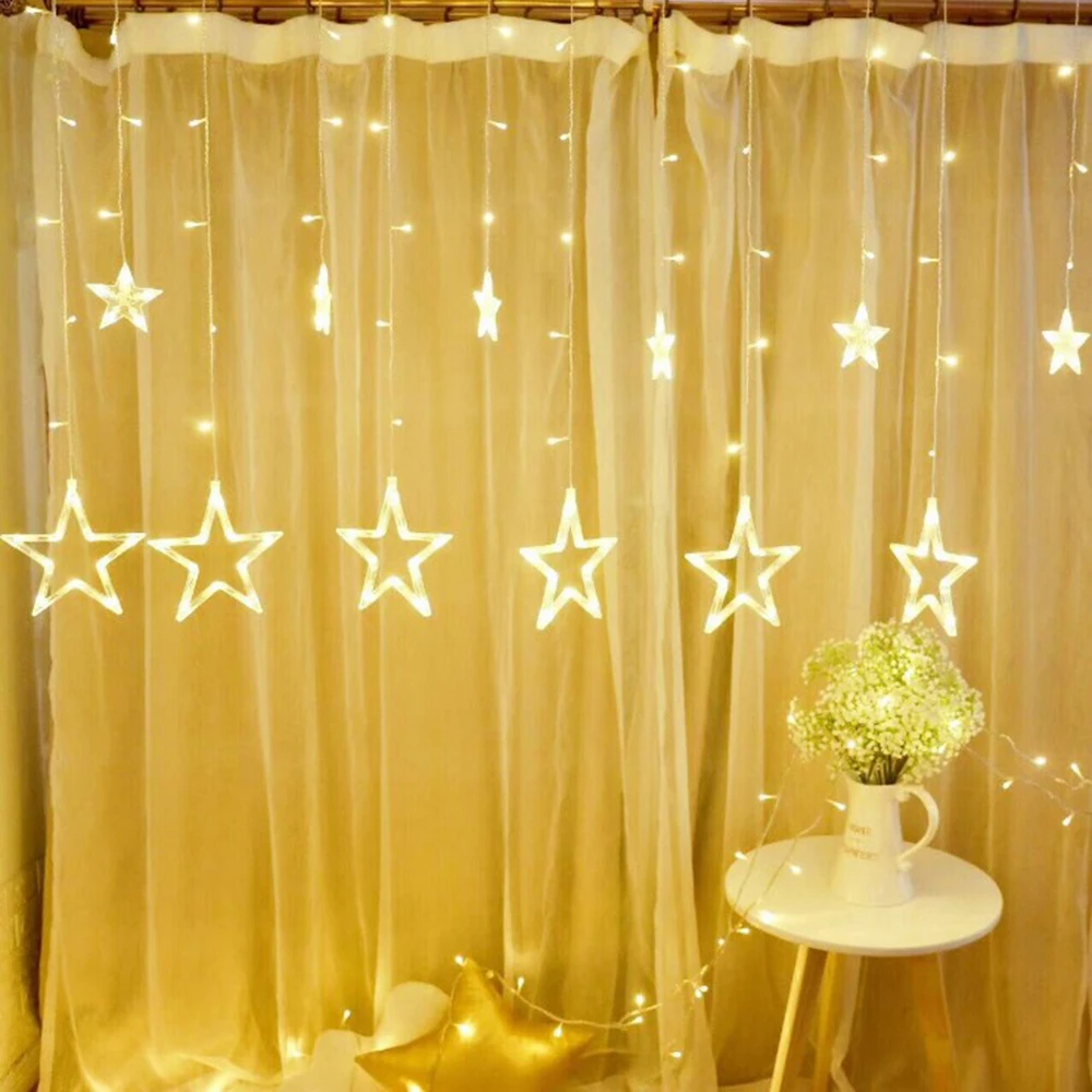 

AC 220V Christmas LED Lights 4M Romantic Fairy Star LED Curtain String Lighting For Holiday Wedding Birthday Party Decoration