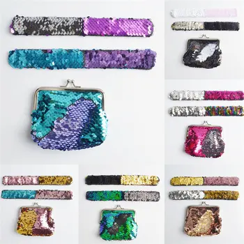 

Wallet Girl's Children Gift Two-color Reversible Sequins Patted Bracelets Coin Purse Set Wallet Fation Casual Short Wallet #30