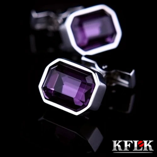 

KFLK Luxury shirt cufflinks for men's Brand cuff buttons Purple Crystal cuff links High Quality small abotoaduras Jewelry