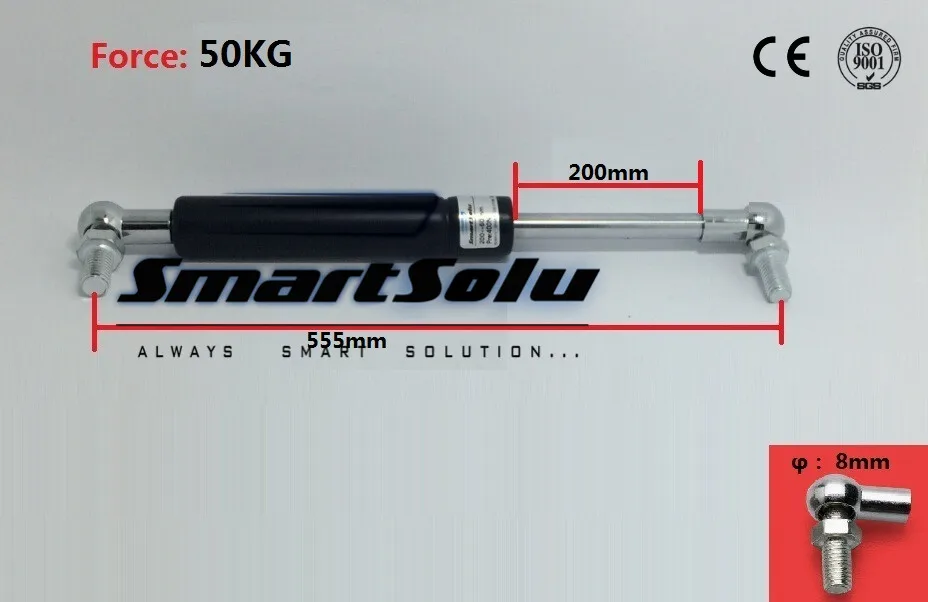 

Free Shipping 555mm X 200mm X 50kg 110.2lb 50kg Force 7.87" Stroke Hood Lift Strut Prop Rod Gas Spring