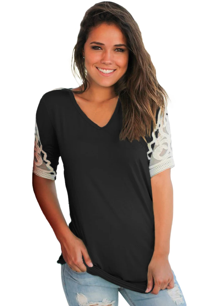 Black-Ruched-Top-with-Crochet-Detail-LC250848-2-1