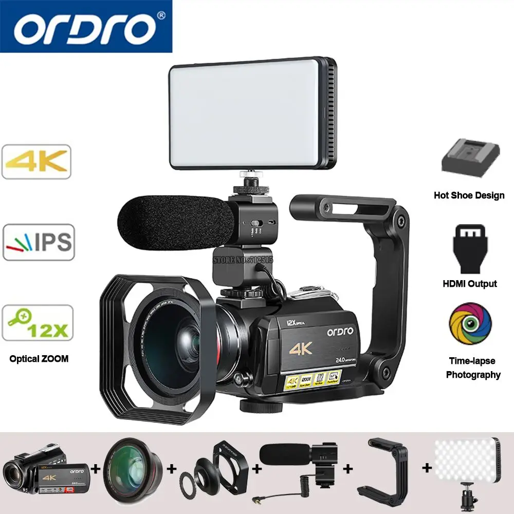 Ordro AC5 4K UHD цифровые видеокамеры FHD 24MP WiFi ips сенсорный экран 100X цифровой зум 12X