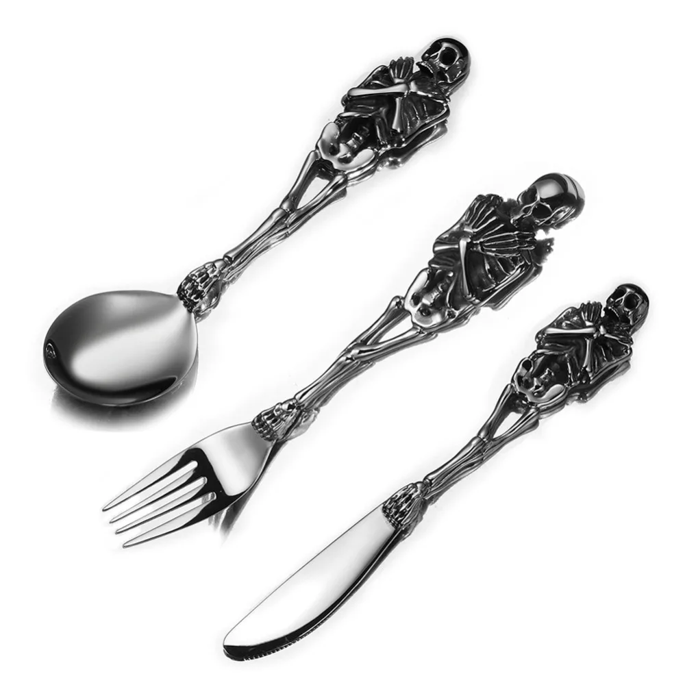 

316L Stainless Steel Skull Fork/Spoon/Knife Tableware Cutlery Spoon Fork Sets Dining Forks Bento Accessories Kitchen Goods Garfo