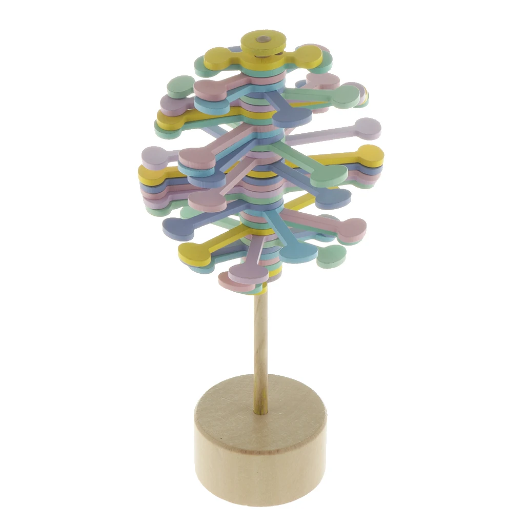 Wooden Rotating Lollipop Sensory Visual Relaxation Desk Toy Novelty & Gag Toys for Kids Adults, 24.5cm