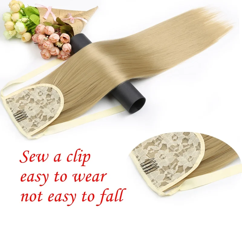 MERISI HAIR Hair Long 22inch Skilly Straight 18 Colors Available Synthetic Hair Ribbon Drawstring Ponytail Pieces Extensions