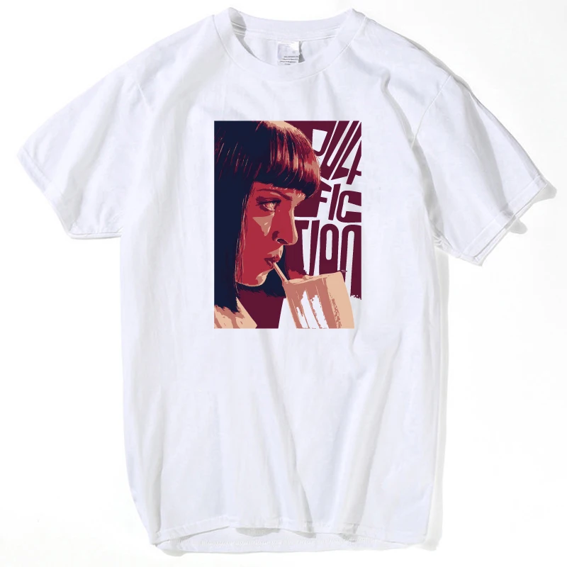 

Movie Pulp Fiction T Shirt Men Uma Thurman Mia Wallace Quentin Tarantino Tees Short Sleeve Top Clothing women t-shirts hip hop