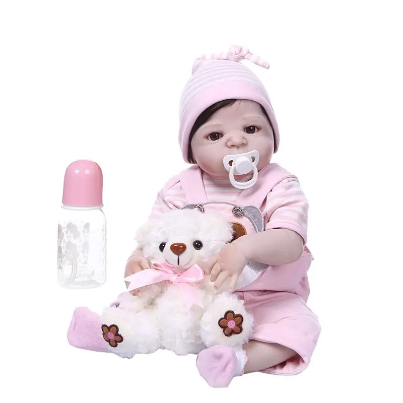 

56cm Adorable Silicone Newborn Reborn Doll Lifelike Girl Dolls Toddler Gifts Nipple Bottle Early Childhood Kids Toys