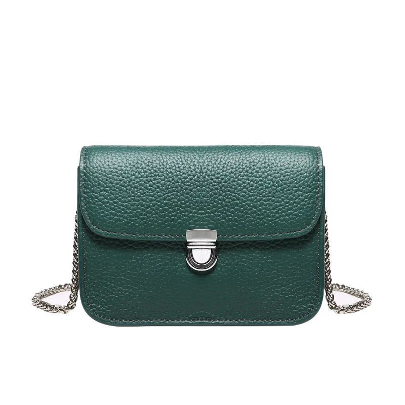 

Ougger Mini Women Crossbody Bag Shoulder Bags Normcore/Minimalist Green Genuine Leather Flap Bag with Chains for Afternoon tea