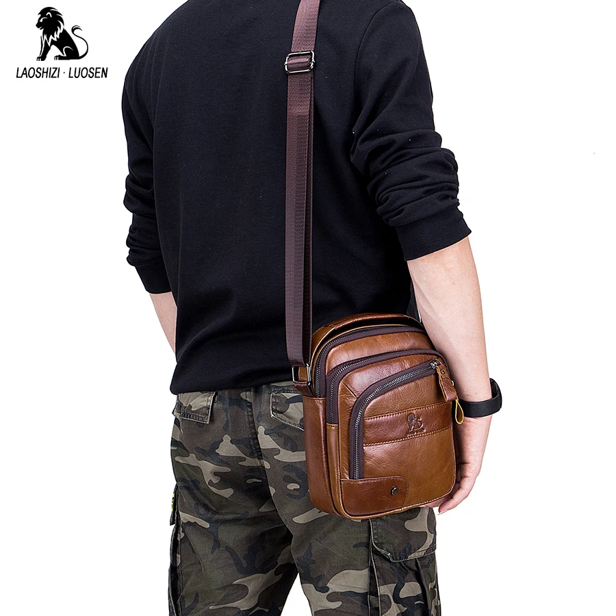  LAOSHIZI LUOSEN Men's Crossbody Bag Casual Genuine Cowhide Leather Shoulder Messenger Bags For Men  - 32959892461