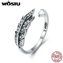 WOSTU Новое 925 пробы Серебряное винтажное Стильное кольцо с листьями, прозрачное CZ регулируемое кольцо для женщин модное S925 Серебряное ювелирное изделие подарок CQR313