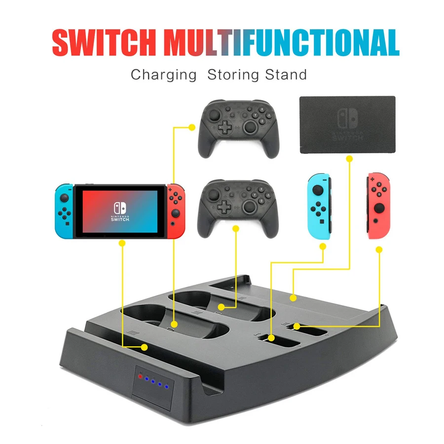Подставка для зарядки с зарядным устройством для консольной консоли и 2 Pro контроллера и 2 Joycon и аксессуары для док-станции
