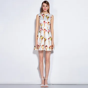 

Newest Runway Dress 2017 Women's Spring Summer Brand Designer Icecream Print Sleeveless Tank Dress High Quality Mini Dress