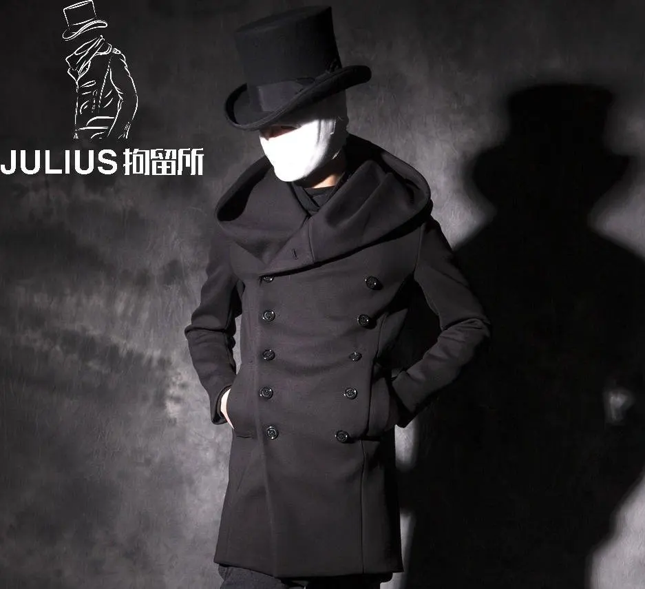 

Winter long double-breasted coat of cultivate one's morality men's character that big hat with thick long trench coat