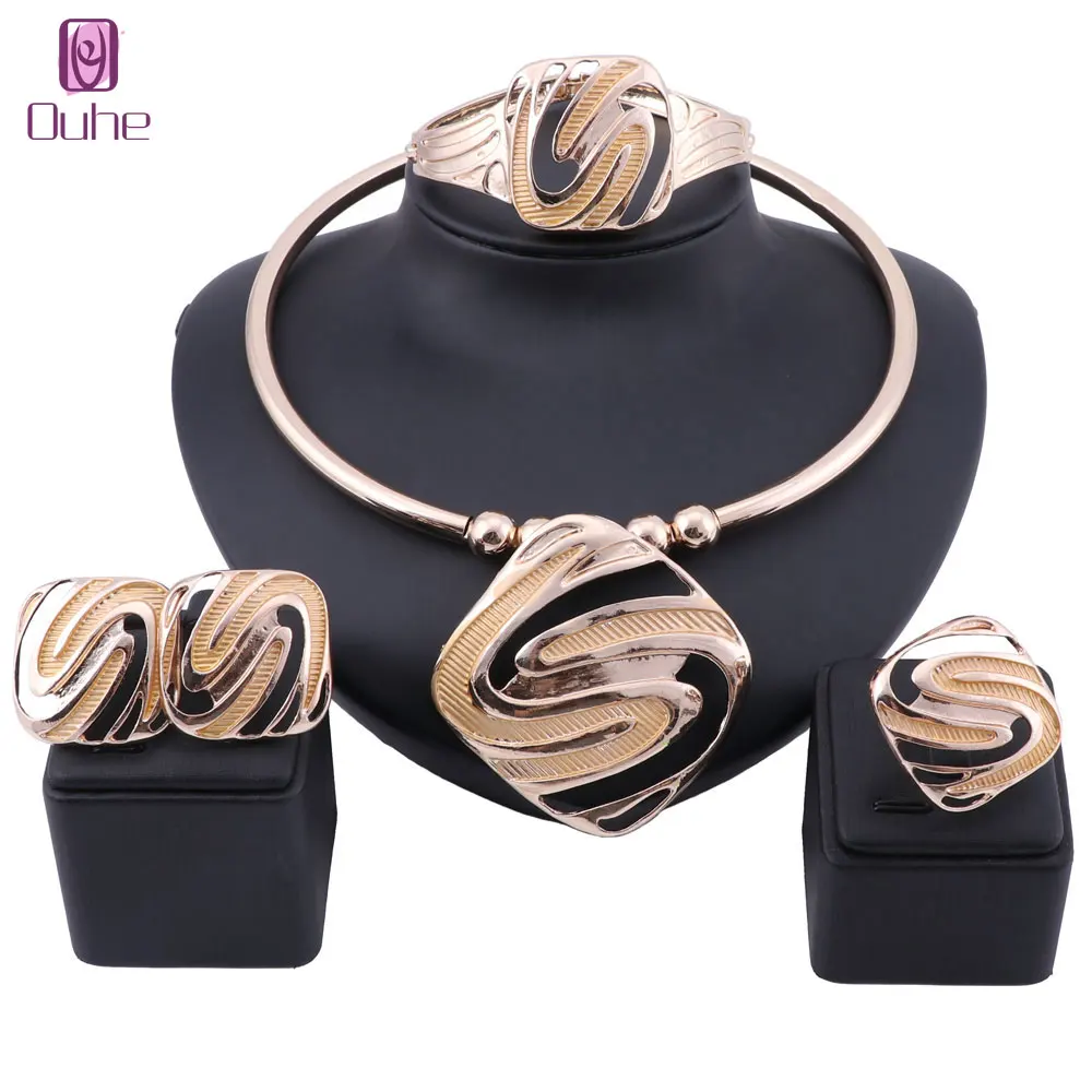 

Exquisite Dubai Gold Jewelry Set Nigerian Wedding Woman Accessories African Beads Costumer Statement Jewelry Set