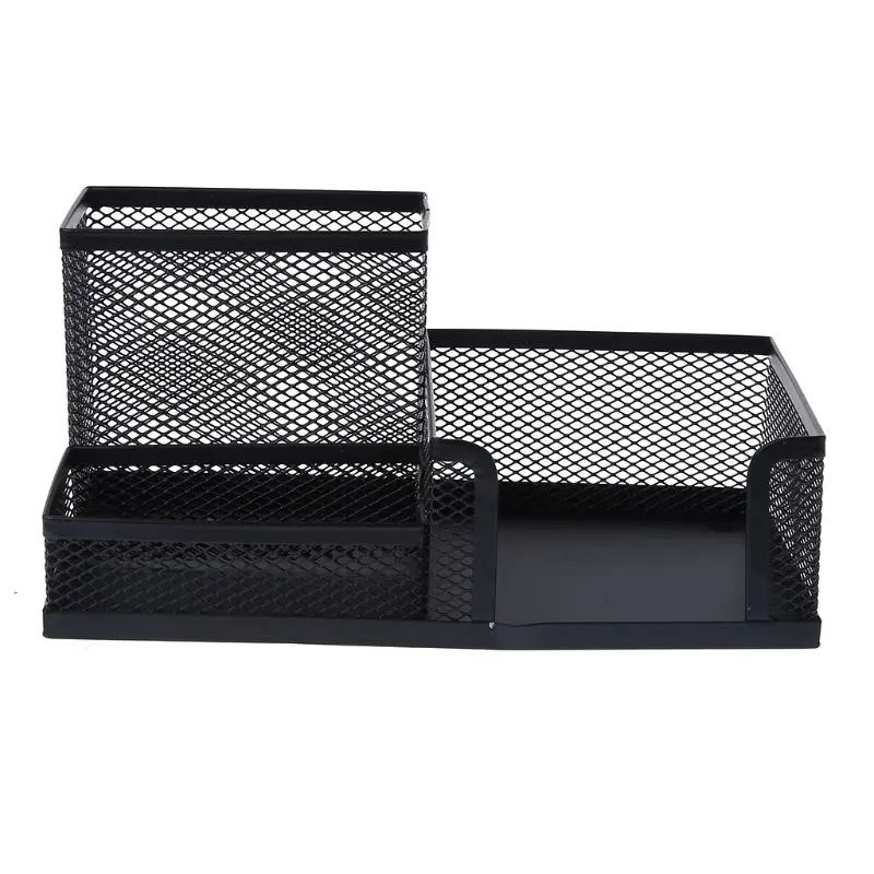 

Metal Mesh Office Desktop Organizer Pen Pencil Box Stationery Holder Case Black