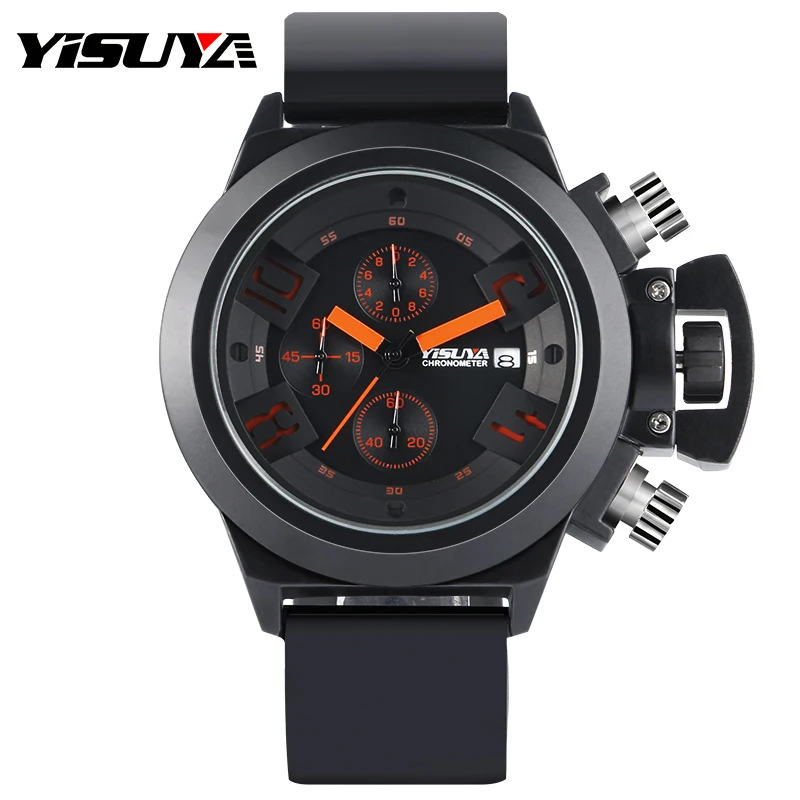 

YISUYA Men Wristwatches Pilot Style Japan Quartz Watch Date Day Six Hands Silicone Band Chronograph Aviator Boy birthday Gift