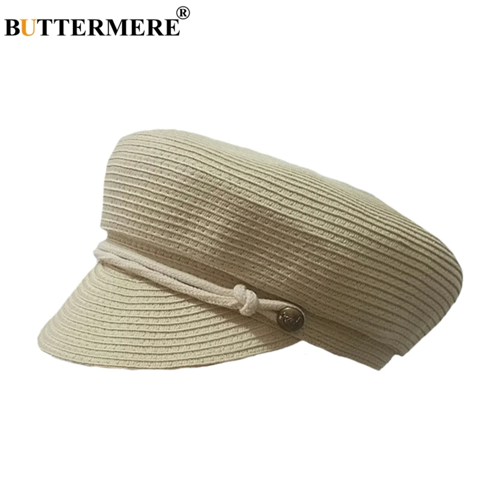 

BUTTERMERE Baker Boy Hats Women Straw Beige Casual Military Cap Ladies Beret Hat Summer Spring Vintage Female Beach Army Caps