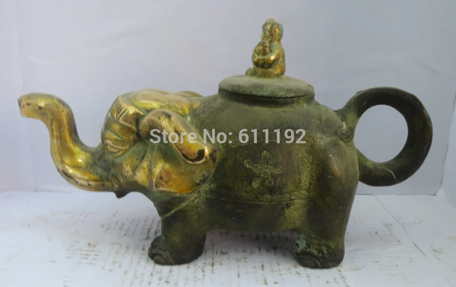 

Antique home decor bronze Gilt Buddhism Elephant sculpture Tea pot,Lucky jug Metal crafts Gift