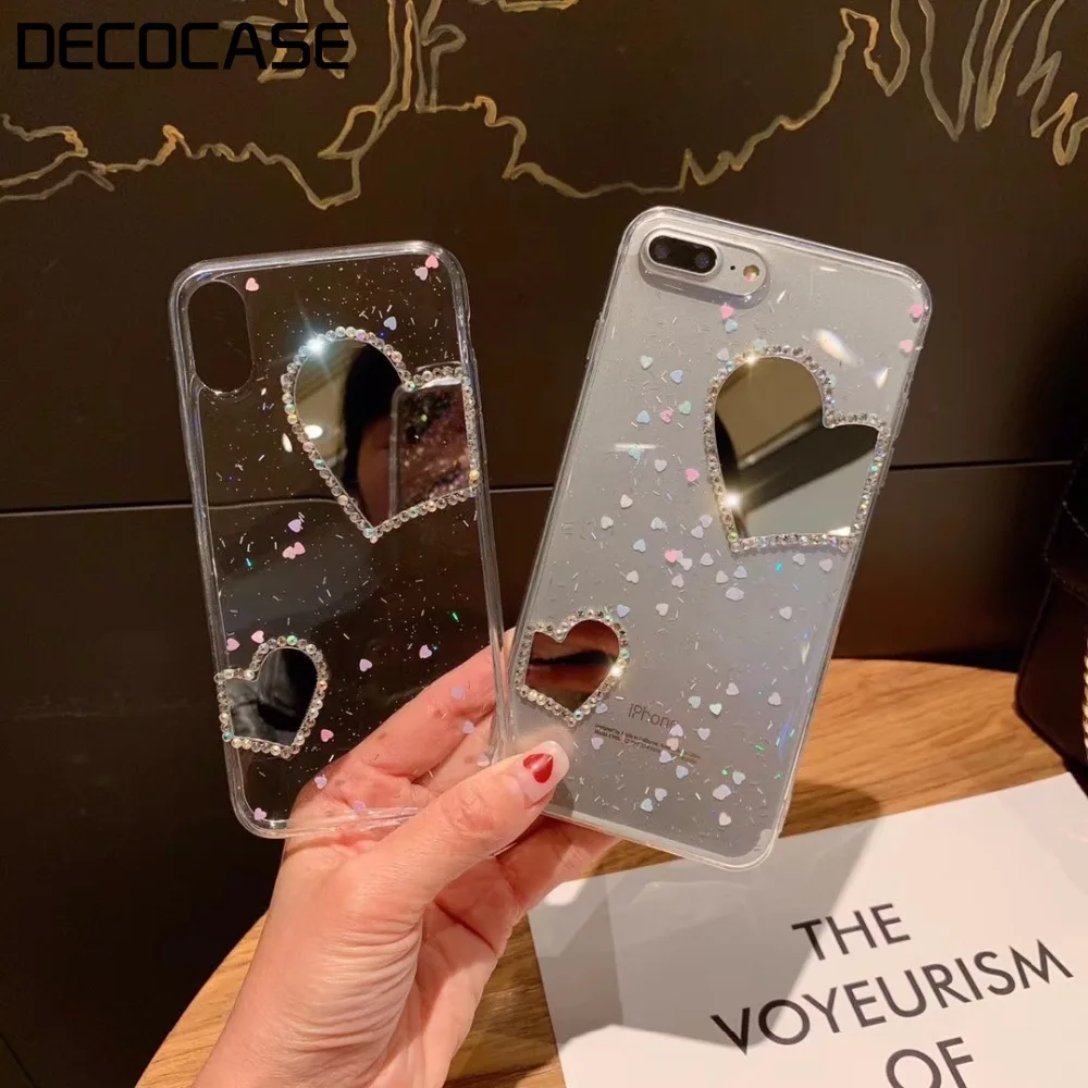 Decocase Lovely Heart ожерелье с зеркало со стразами для мелких предметов косметики ТПУ