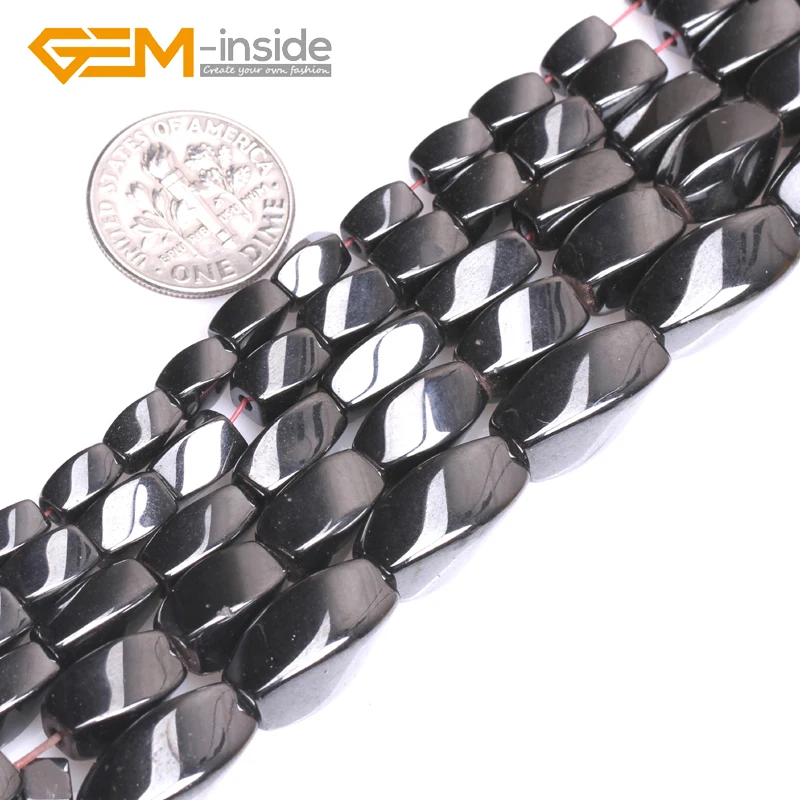 

Assorted Sizes Twist Natural Black Magnetic Hematite Loose Beads For Jewelry Making 15" Strand Gem-inside