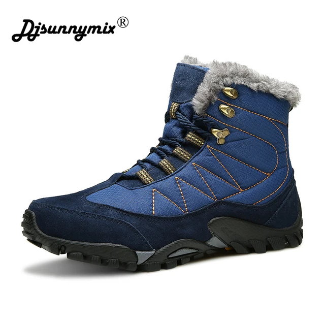 DJSUNNYMIX New Outdoor Climbing Traveling Camping Snow Boots Winter Fur Warm hiking Shoes Waterproof Ankle Botas men sneakers