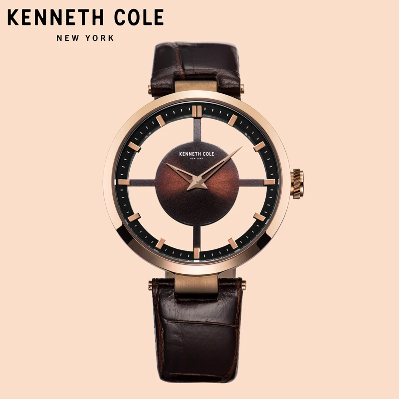 

Kenneth Cole Women Watches Coffee Leather Strap Quartz See-through Brown Simple Lighter Ladies Luxury Brand Watches KC15004011