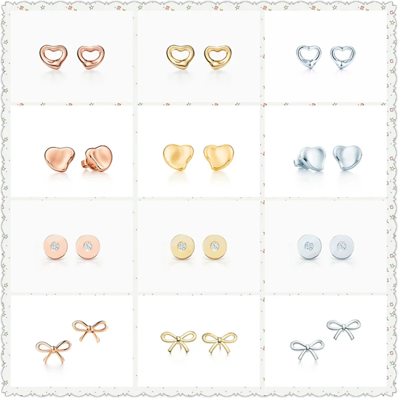 

SHINETUNG Original 100% S925 Sterling Silver Open Heart Heart-Shaped Bowknot Trendy Earrings Women Logo Fine High-End Jewelry