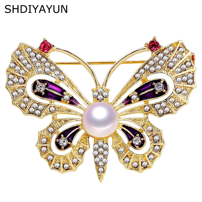 

SHDIYAYUN 2019 New Pearl Brooch Natural Freshwater Pearl Vintage Butterfly Brooch Simple Pins for Women Jewelry Women Gift