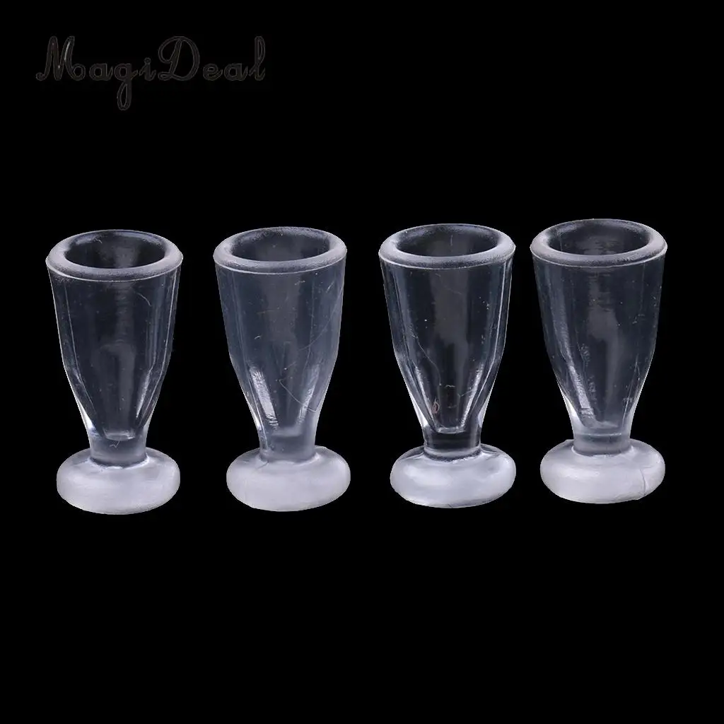 4 Pieces Plastic 1/12 Scale Dollhouse Miniature Juice Glass Ice Cream Cups Tableware for Dolls House Accessory Furniture Decor
