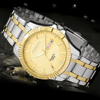 

Chenxi Gold Watch Double Calendar Men Luxury Business Man Golden Waterproof Fashion Casual Quartz Male Dress Clock Gift 050A